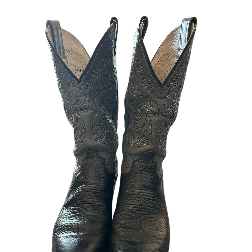 OLATHE Vintage Mens Cowboy Boots Wide Wing Black Leather Round Toe Size 9